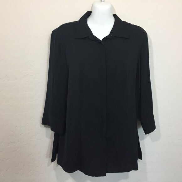 Valerie Stevens Womens Black Stretch Blouse Work Size Medium - Picture 1 of 4